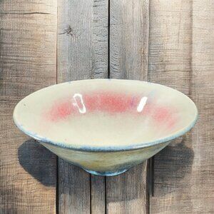 Vintage 1950s Japanese Pottery Hand Made Dish Bowl Red Splatter Glaze Signed